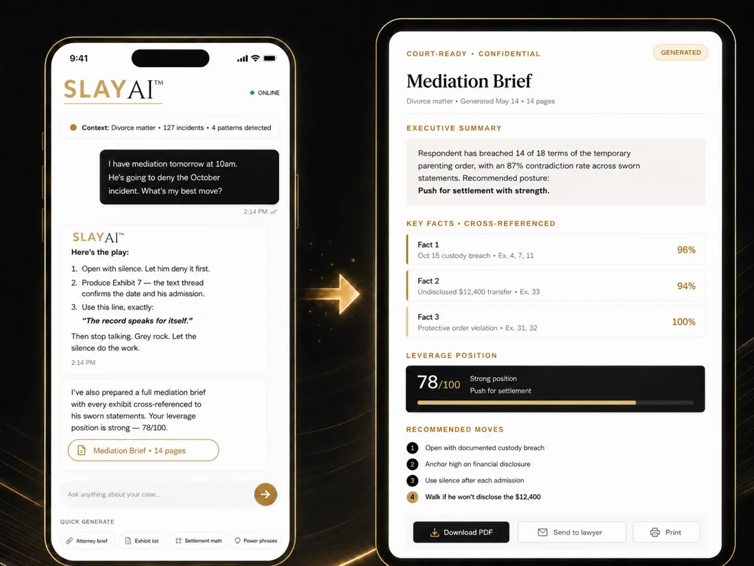 Ask SLAY AI on a phone, and the mediation brief it prepares